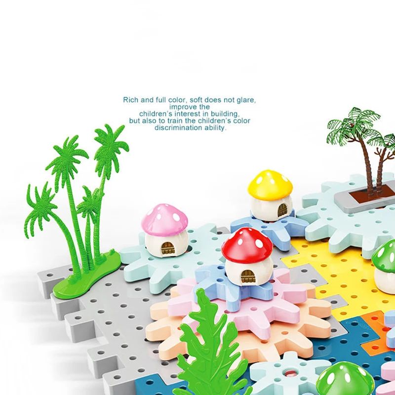Creative cartoon dinosaur Windmill gear building block park 2 in 1 light music children DIY educational toys 2024