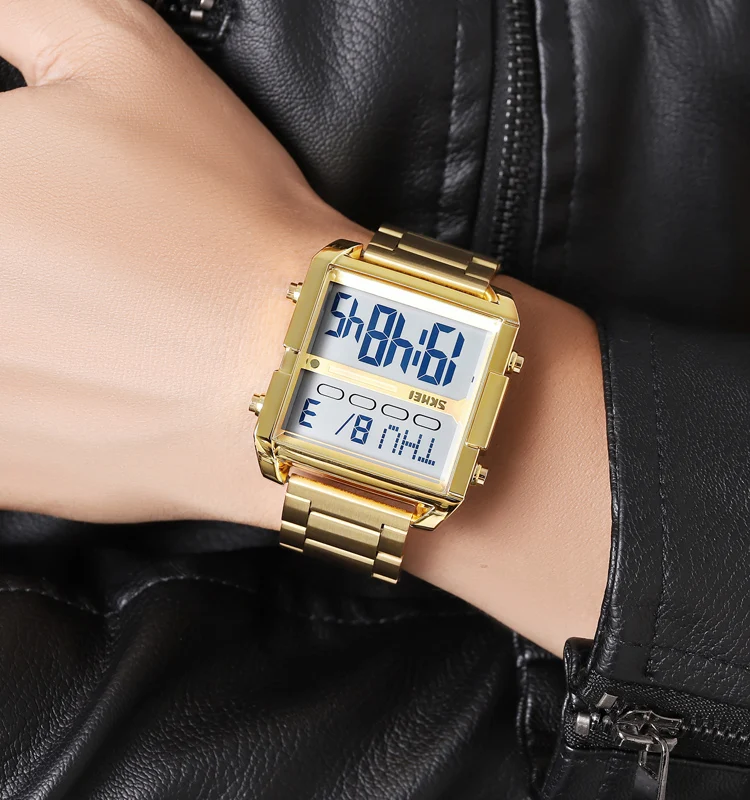 SKMEI #2299 PC case cheap version of 1584 chrono steel band Japanese battery long life man digital watch