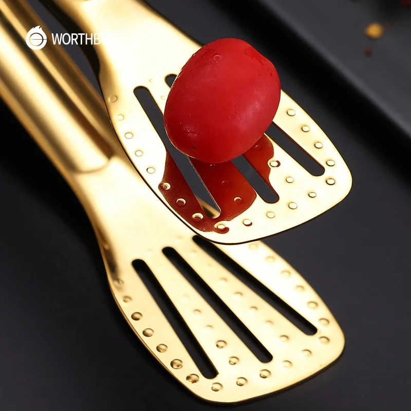 WORTHBUY colorful 9/12 inch steak bread meat serving cooking tongs 304 stainless steel food tongs for kitchen accessories