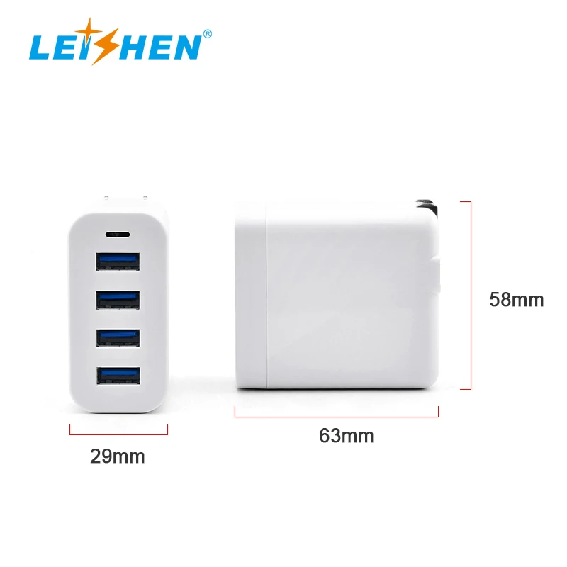 Leishen Wholesale Super Fast 4 USB-A Ports Charger Cube USA Standard Charging Station 5V/6A Wall Charger for Multiple Devices