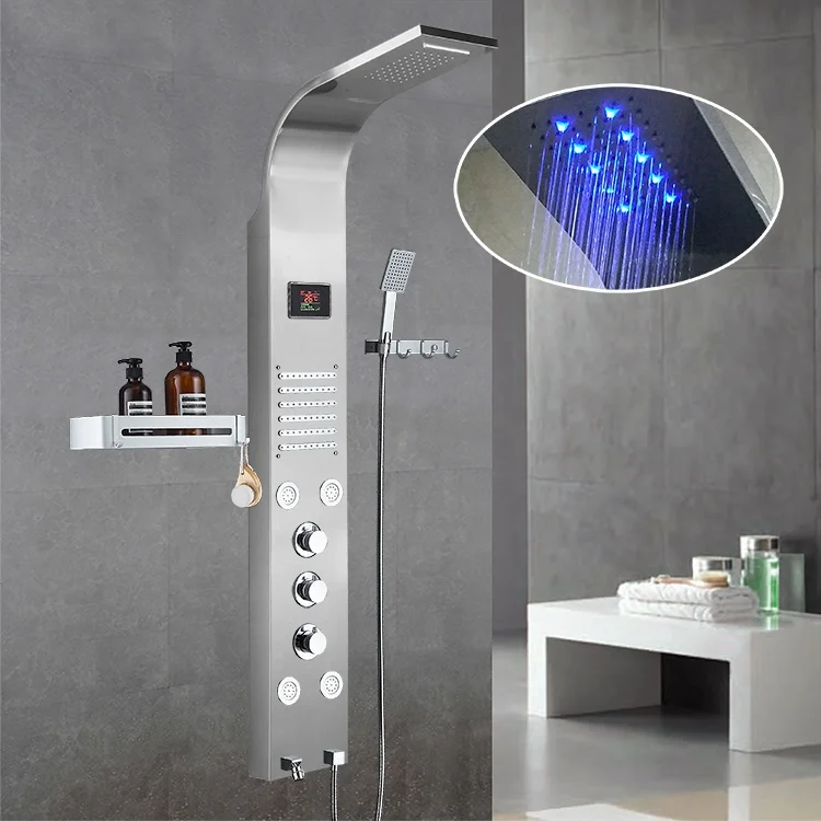 Stainless Steel Shower Product Shower Panel Bathroom Massage Body Jets led Shower Panels panneau de douche mural
