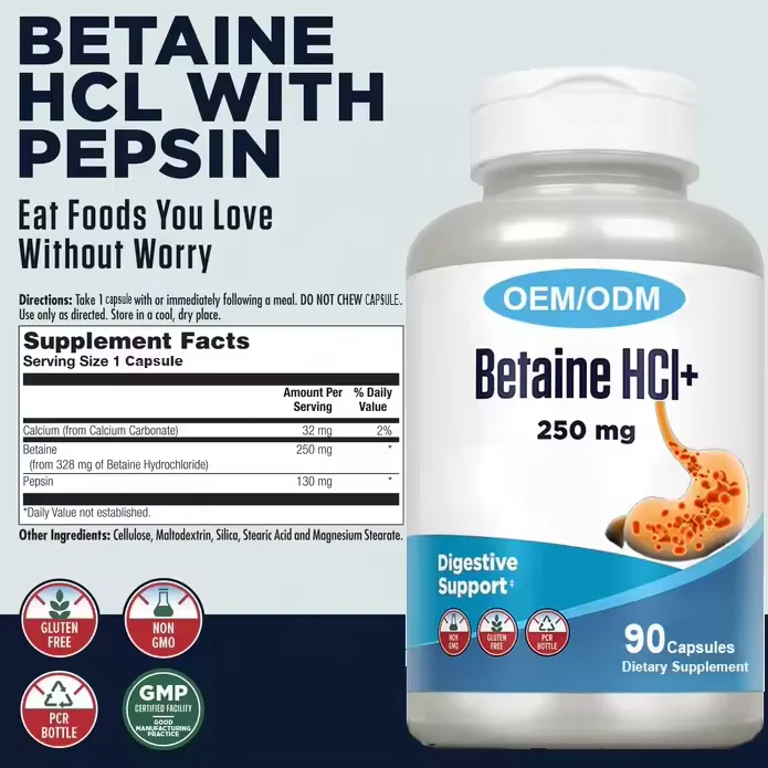 Betaine HCL With Pepsin Capsules Betaine hydrochloride Advanced Digestive Enzymes Plant-Based Vegan Bromelain Digestion Support