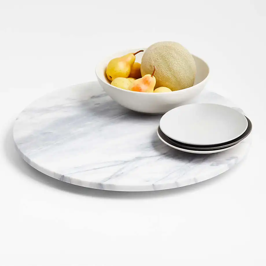 French Kitchen Turntable Rotating Serving Plate Dinning Table Organizer Natural Round Marble Turntable Lazy Susan