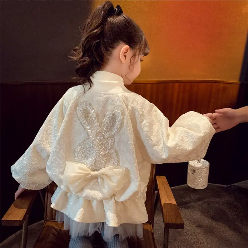 Wholesale High Quality Butterfly Bow Girl Jacket Coat Sequin Decoration Children Jacket Clothes Kids Jacket