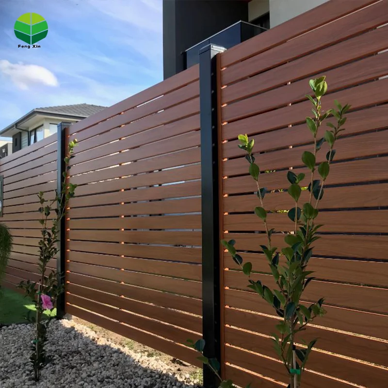 Garden WPC wood plastic composition Aluminum Balcony Privacy Fence Profile Louver Frame Bar Horizontal Slat Fencing