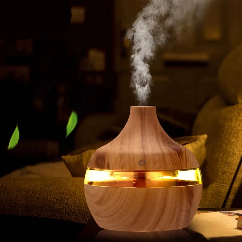 300ML USB Air Humidifier Electric Aroma Diffuser Mist Wood Grain Oil Aromatherapy Mini Have 7 LED Light For Car Home Office
