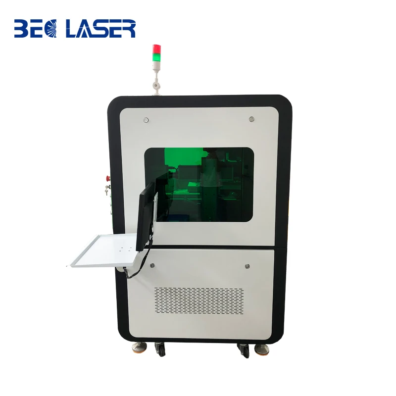 High quality fully enclosed fiber laser marking with safety cover and sensor door, equipped with a motorized Z-axis