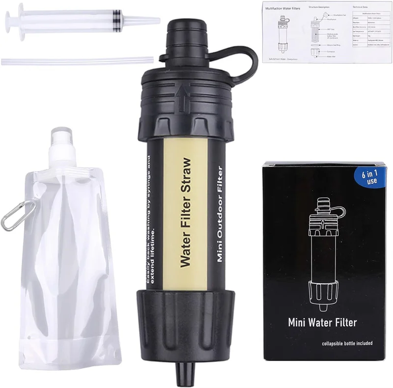 Mini Water Filter 100000 Gallons Camping Water Filter 0.01μm Backpacking Water Filter for Hiking Emergency Wilderness Expedition