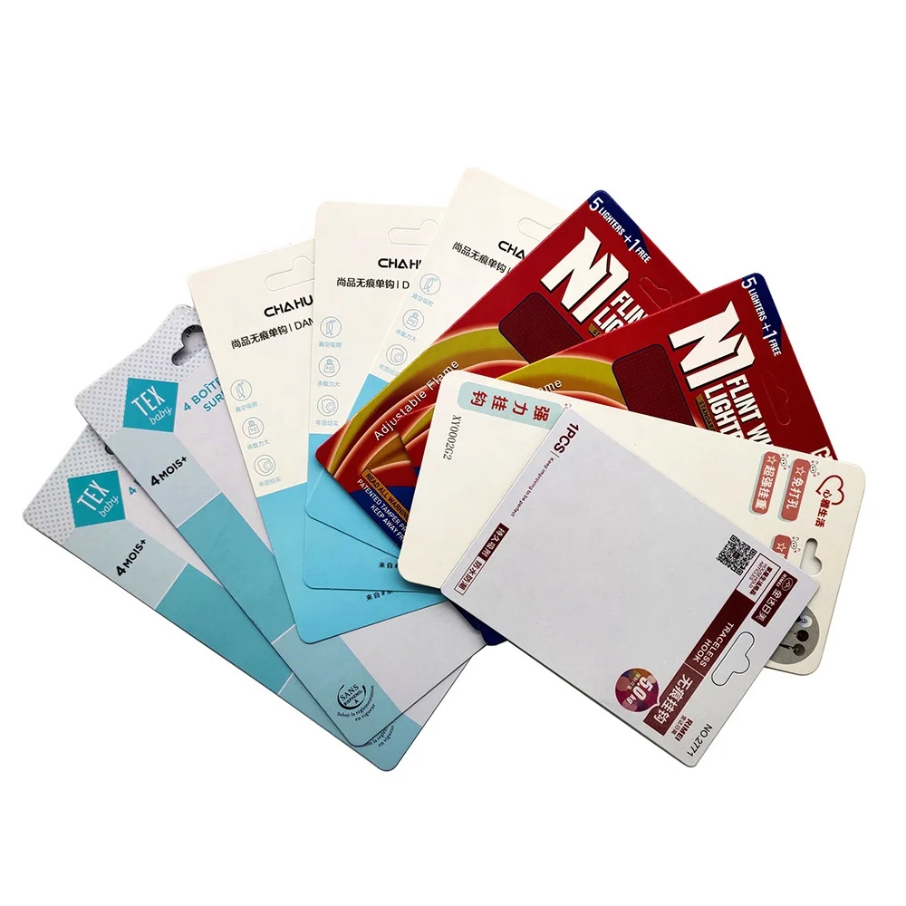 Custom logo double side Printing 400 450 500 600 gsm thick Paper Card Printing for product Label with self hook card