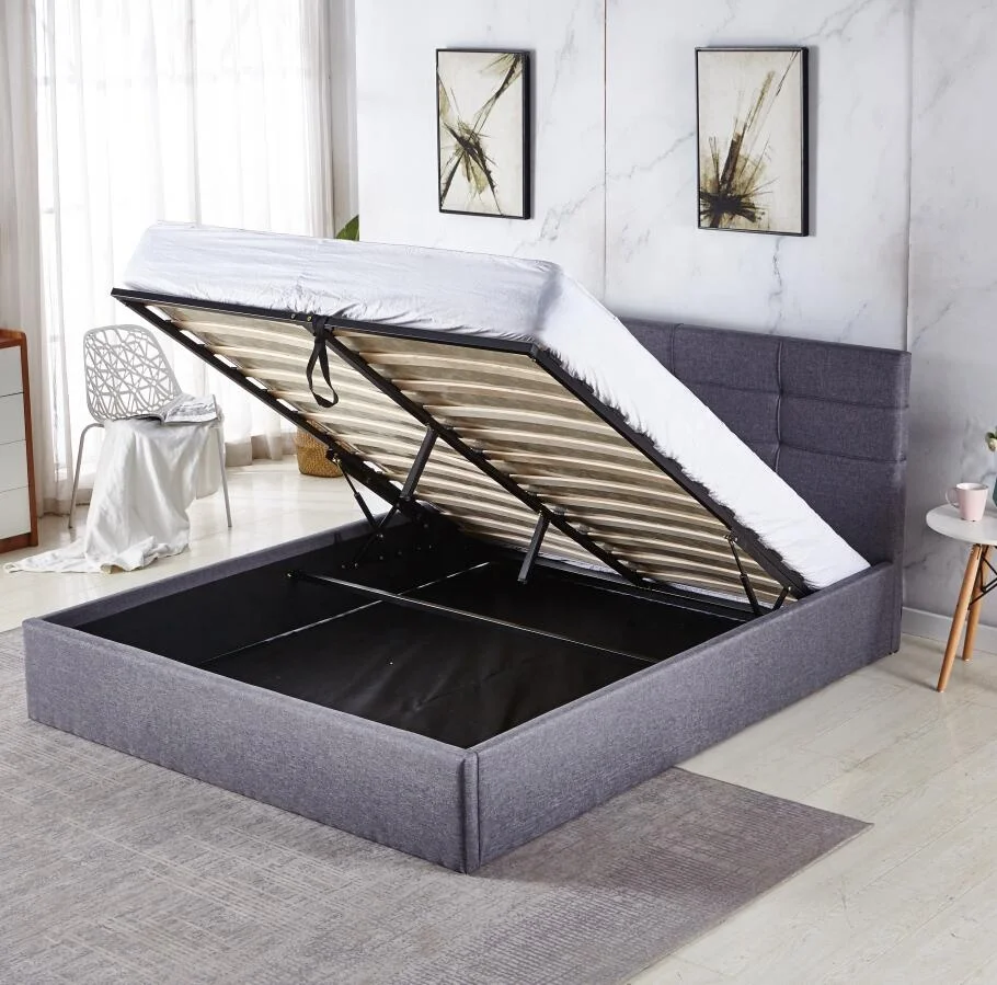 Modern Tufted Lift Up Storage Bed Queen Size Linen Upholstered Platform Beds  Queen Bed Frame with a Hydraulic Storage