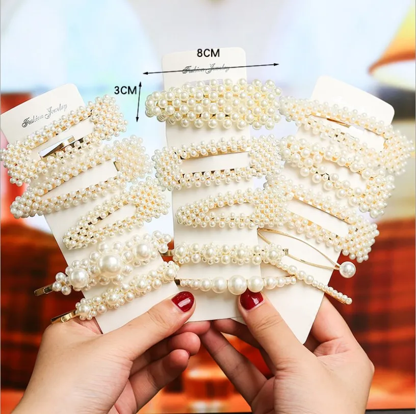 
Crystal Rhinestone Barrettes Shinny Hairpin Pearl Alligator Hairclip Sets Hair Accessories For Girls Women 