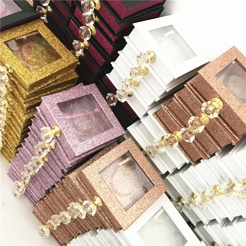 Wholesales Crystal handle NEW 25mm False Eyelashes Packaging Box Lash Boxes Custom Your Logo Fake 3d Mink Lashes Glitter Case