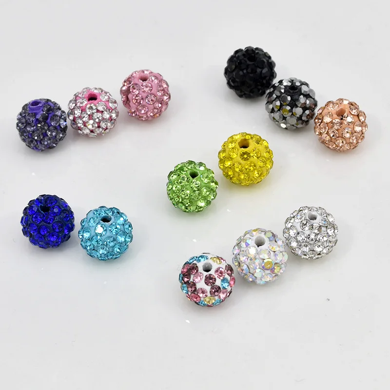 High quality 10mm 12mm 14mm Colorful Spacer loose beads DIY bracelet disco ball pendants dress rhinestones ball beads