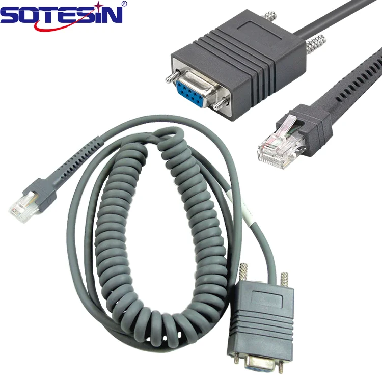 ODM OEM 5M 16ft Coiled Sprial Rs232 Db9 Serial To Rj45  Com Barcode Scanner Data Cable For Zebra Symbol Ls4208 Ls2208