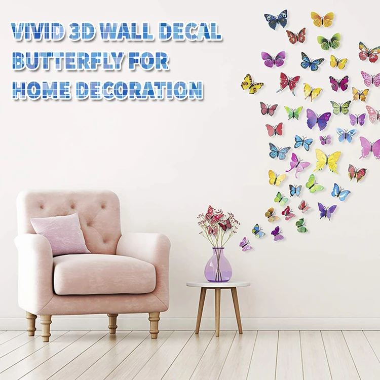 Butterfly Sticker Set Butterfly Wall Decor 3D Decals Custom Multiple Colors Removable Gift Crafts For Cake Party Window Wall