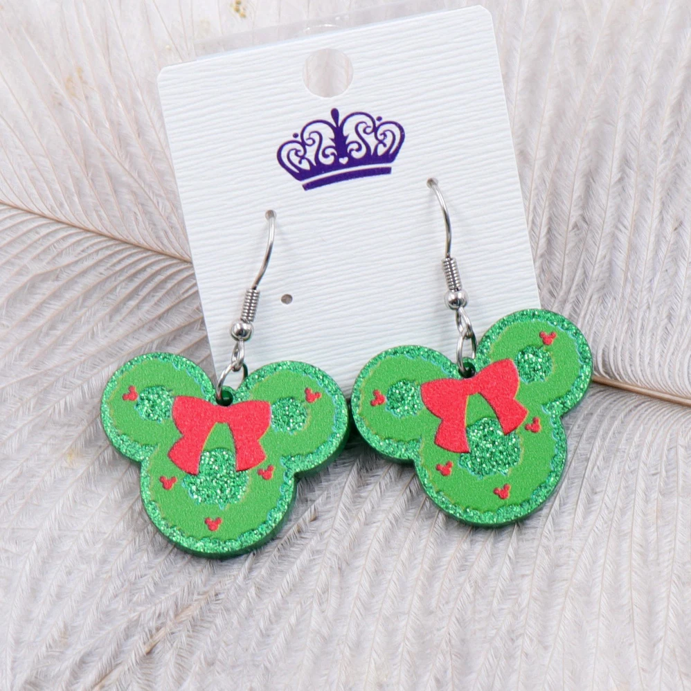 ERS479ER1134 Factory Genuine Mouse Head With Bow Holiday Statement Christmas Dangle Earrings