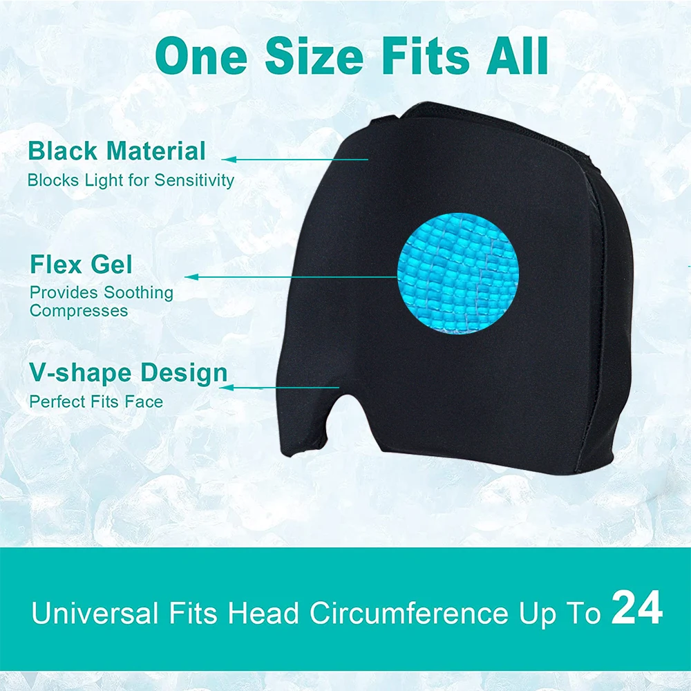 Double layer Migraine Relief Cap Soothing Headache Ice Pack Mask Cooling Gel Hat Face Cold Compress Head Wrap for Tension Stress