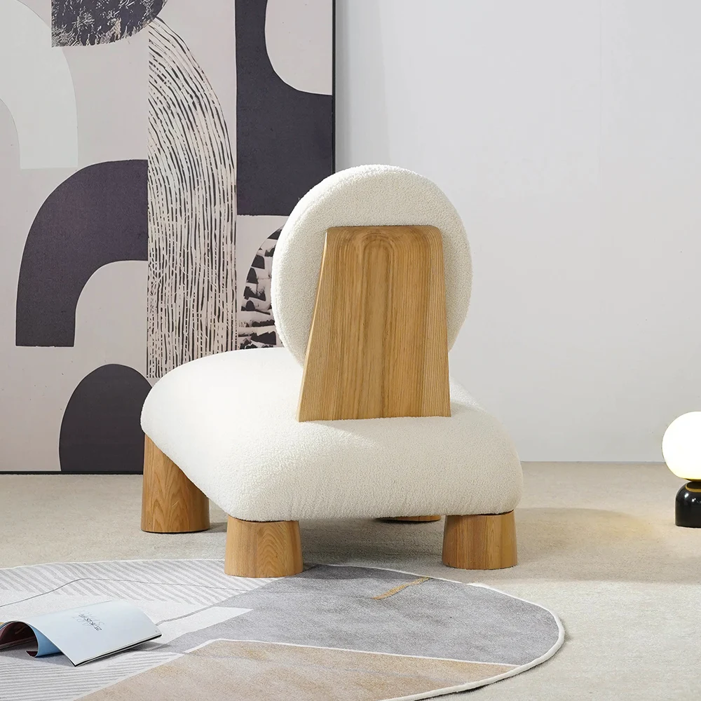 Miglio Furniture Nordic Japandi Home Furniture Wood Lazy Lounge Chair White Boucle Velvet Leisure Accent Armchair Living Room