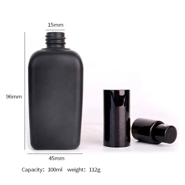 100ml matte black square glass bottle for perfume and spray lid