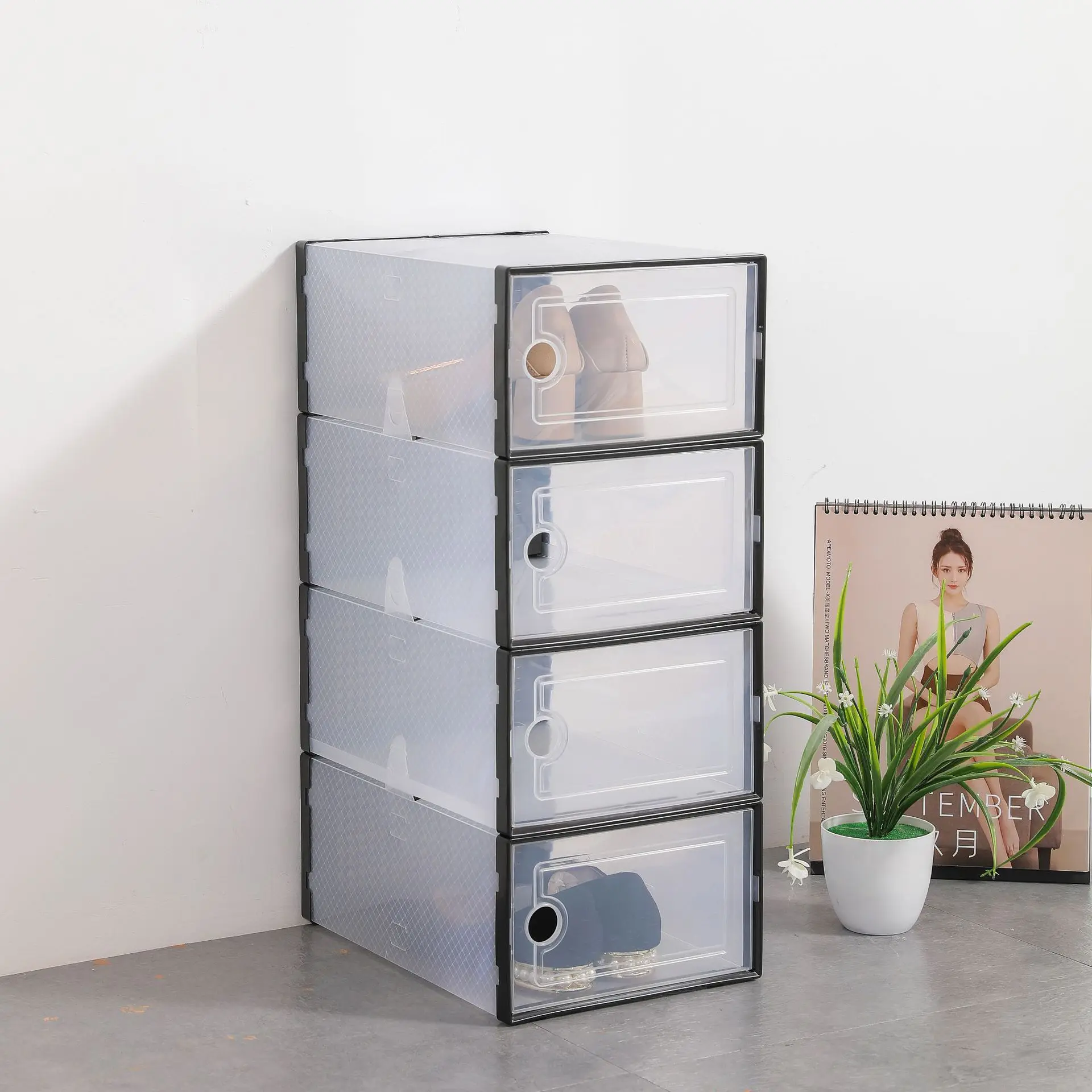 Customizable double-door modular PVC plastic shoe box manufacturer for lead the industry wholesale price shoe drawer box