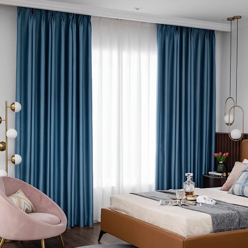 blued Top Grommet Thermal Insulated Blackout Window Curtains for Home Living Room