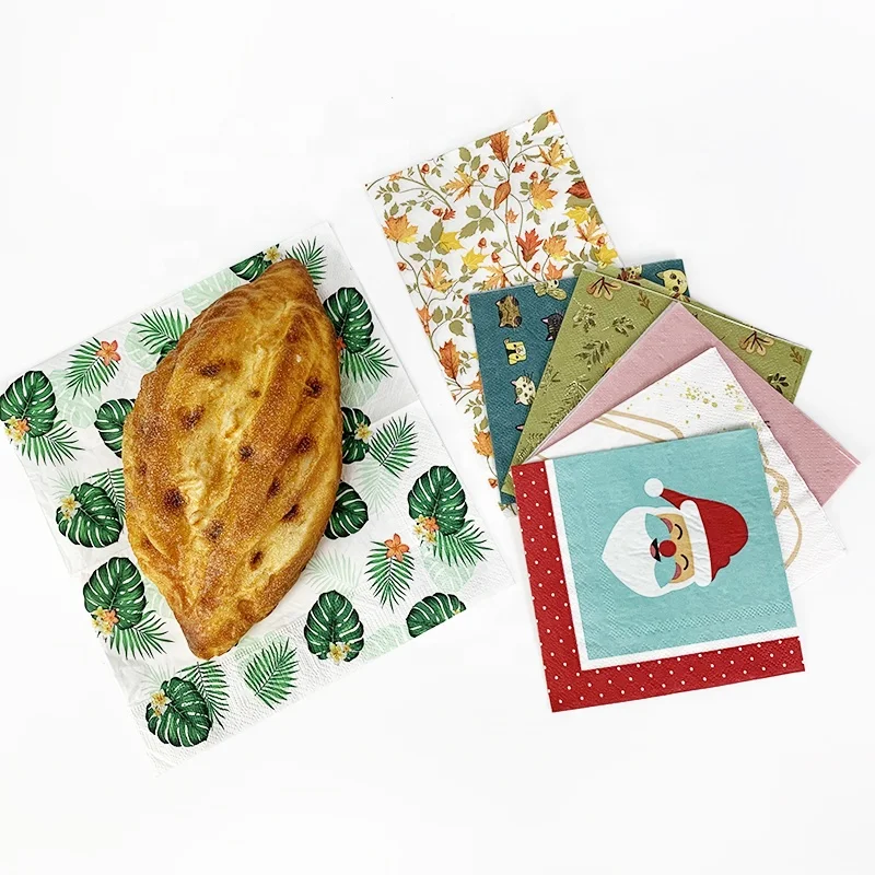 Biodegradable super absorbent cocktail serviette 4 8 fold party dinner print logo paper napkin