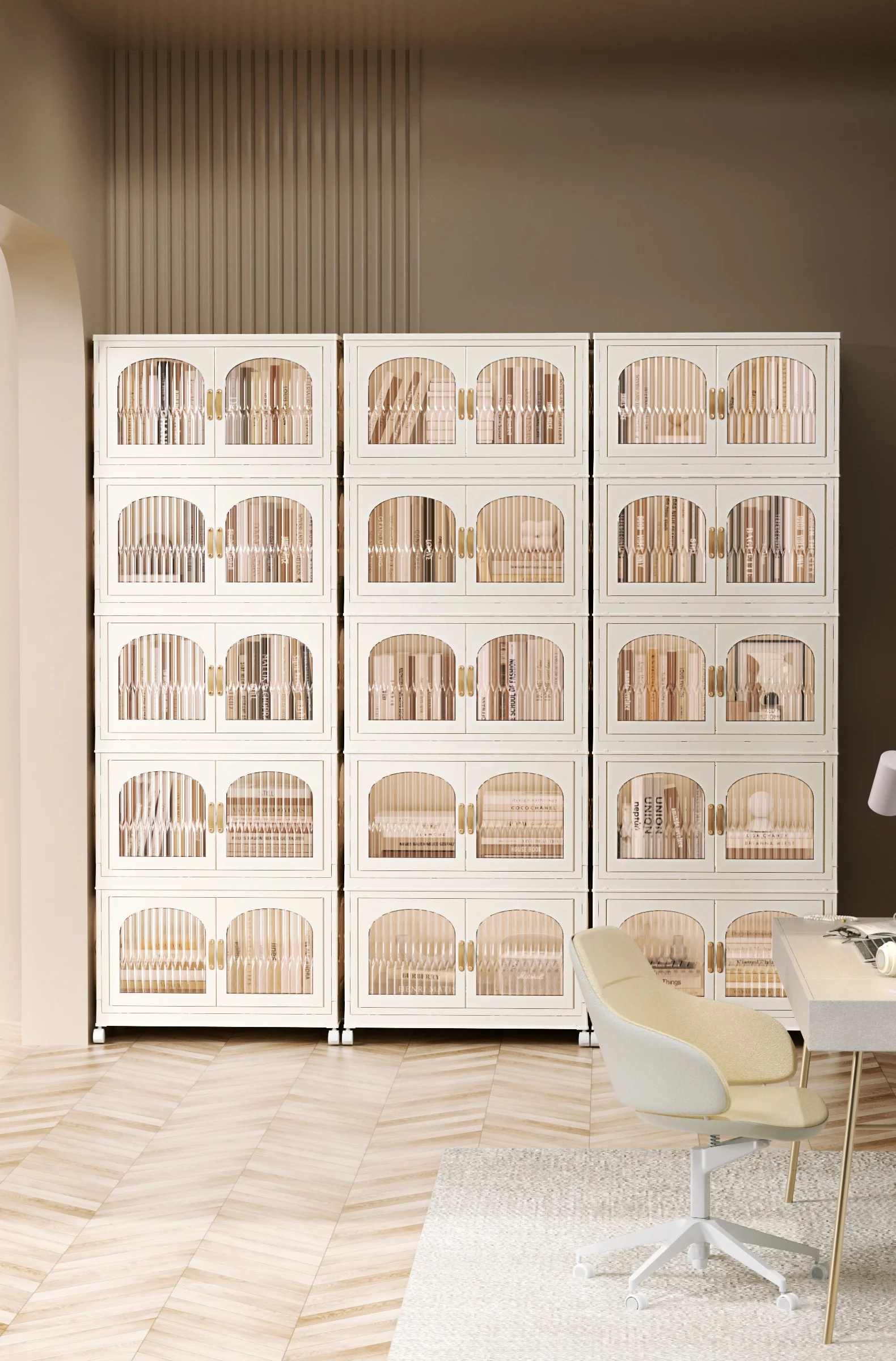 3 Packs 11 Gal Plastic Collapsible Storage Cabinet Box Organizers and Storage Containers with Wheels and doors