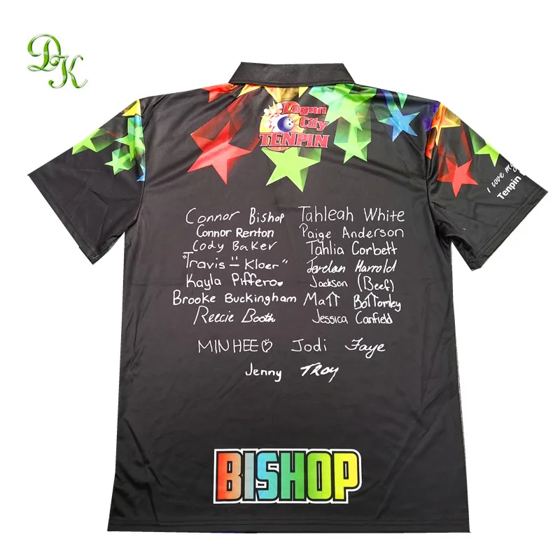 Custom design sublimated 100% polyester custom made bowling shirt