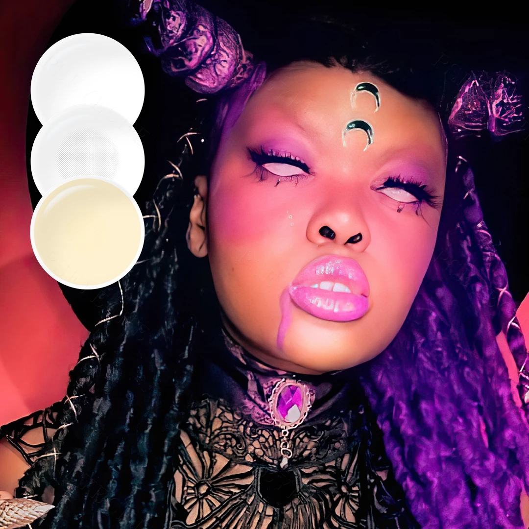 Pseyeche 22mm  Sclera Lenses Blind White  half  block vision White Mesh Sclera Lenses sharingan contact lenses