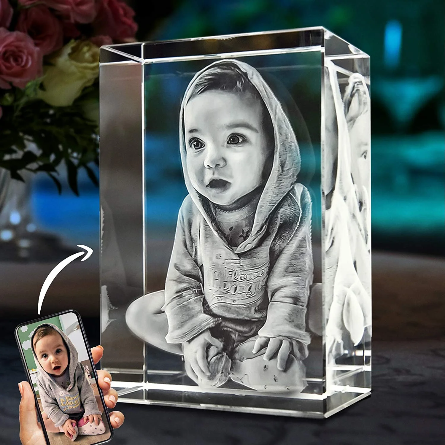 
BPT custom acrylic Laser Engraved 3D Photo Rectangle/Diamond/Heart shape, Best Mothers/fathers Day Gift, Christmas gift 
