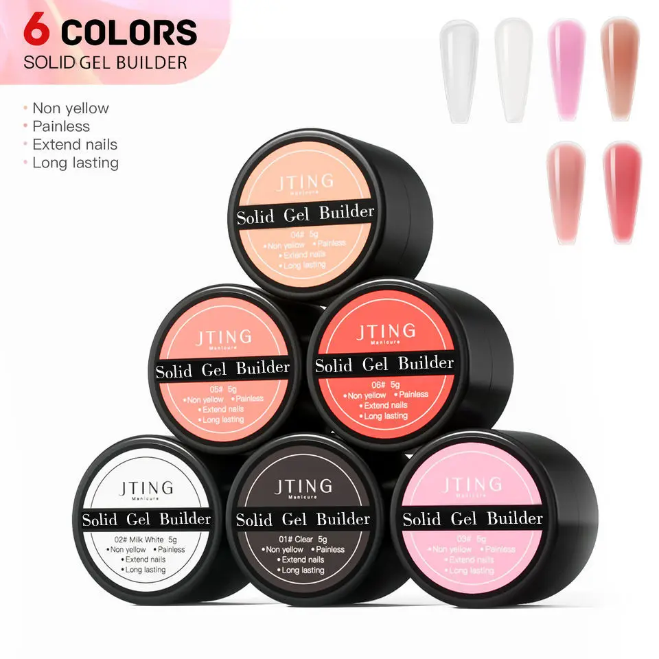 JTING Non sticky solid hard gel builder 6colors nail extension construction stickyless milky pink French gel builder nail polish