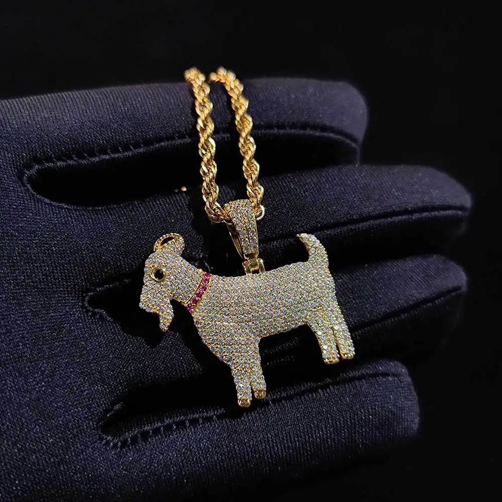 Luxury 18K Gold Brass Cubic Zirconia Goat Pendant Jewelry Jewelry Sheep Iced Out Cz Gold Goat Pendant Necklace