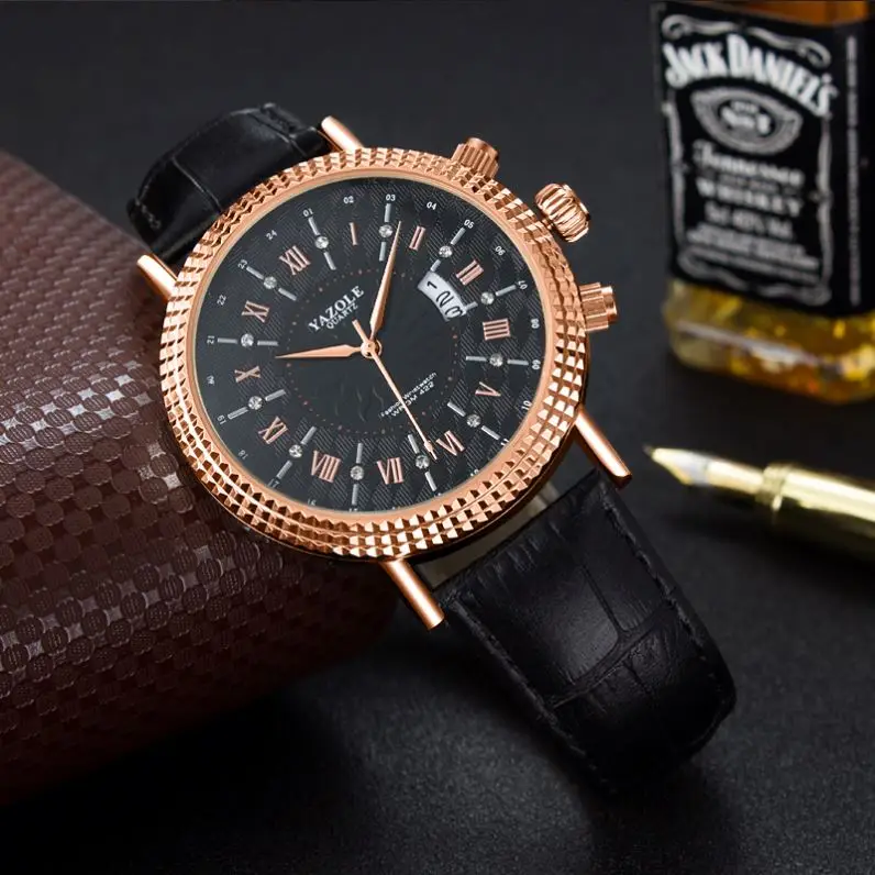 yazole  422 classic China gents quartz watch nice PU leather band Waterproof analog display Ultra thin Casual wristwatch