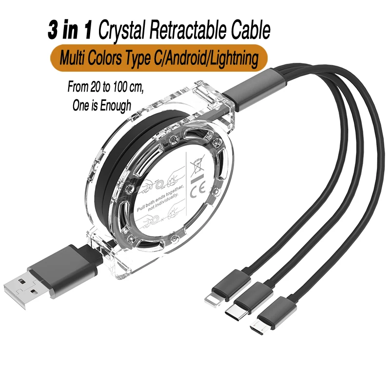 Universal Multi-function mobile phone Multi Multiple 3 In 1 Retractable Fast Charge All In One Usb data Cable