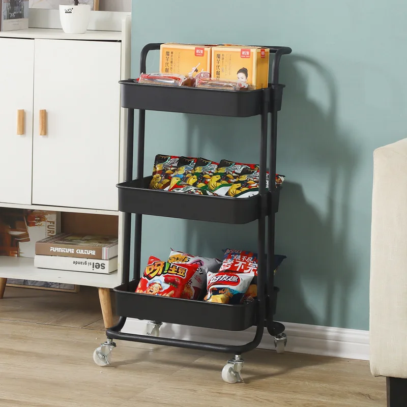 High-quality multi-layer folding and rolling practical storage basket with brake wheel trolley kitchen storage rack