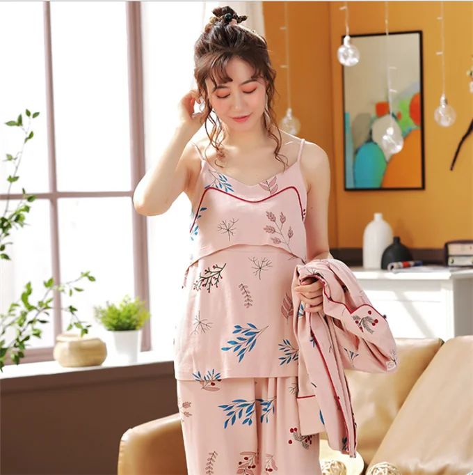 Bestseller hospital set long sleeve breastfeeding pregnant pajamas nursing pajamas pure cotton maternity pajamas