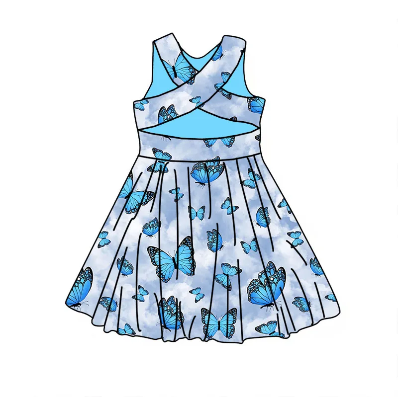 New arrival custom printed cartoon Summer Sleeveless dress Milk silk fabric comfort baby girl long dress