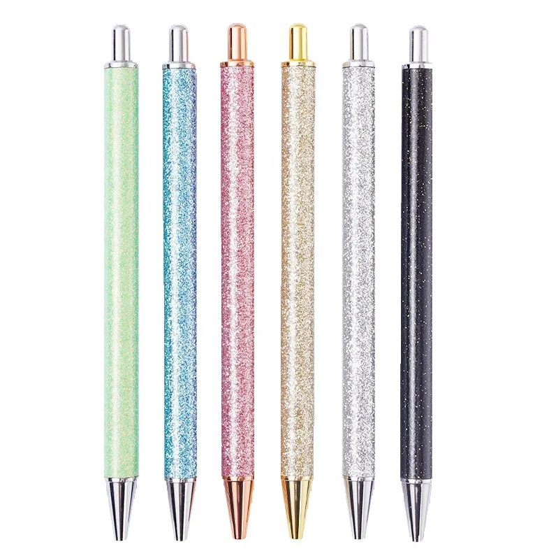 High Quality Multi-Color Bling Glitter Metal Ballpoint Pen 1.0MM Ink Pens Retractable Gift Ballpoint Pen With Custom Laser LOGO