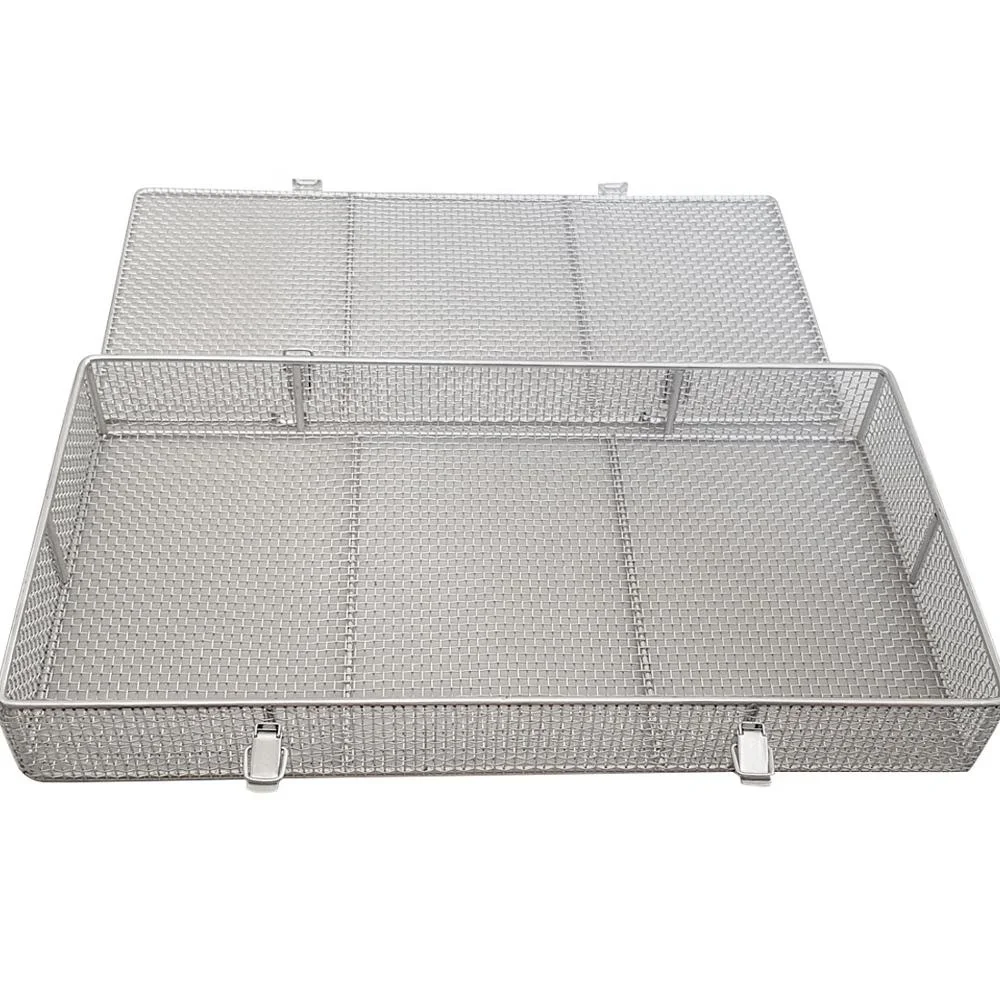Extended rectangular Stainless Steel Wire Mesh Sterilization Basket For Medical Autoclave Tray