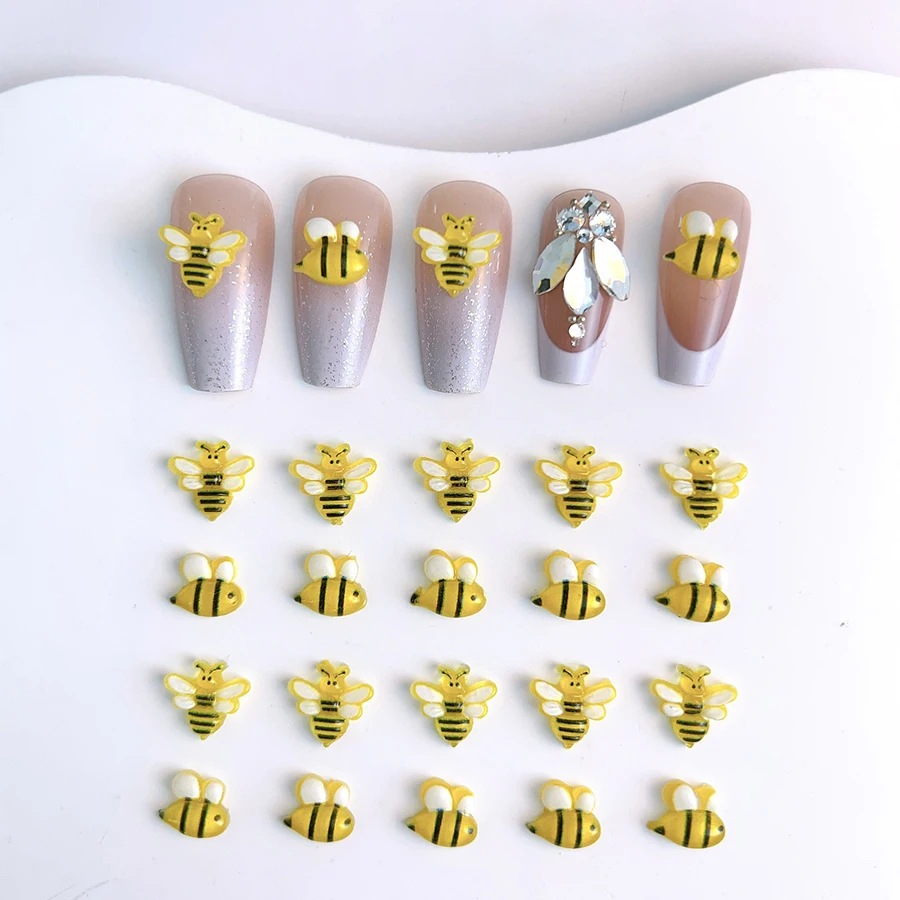 Cute Cartoon Resin Honey Bee Accessories Manicure Design Yellow Bees Nail Charms for Necklace Bracelet Keychain Jewelry Making