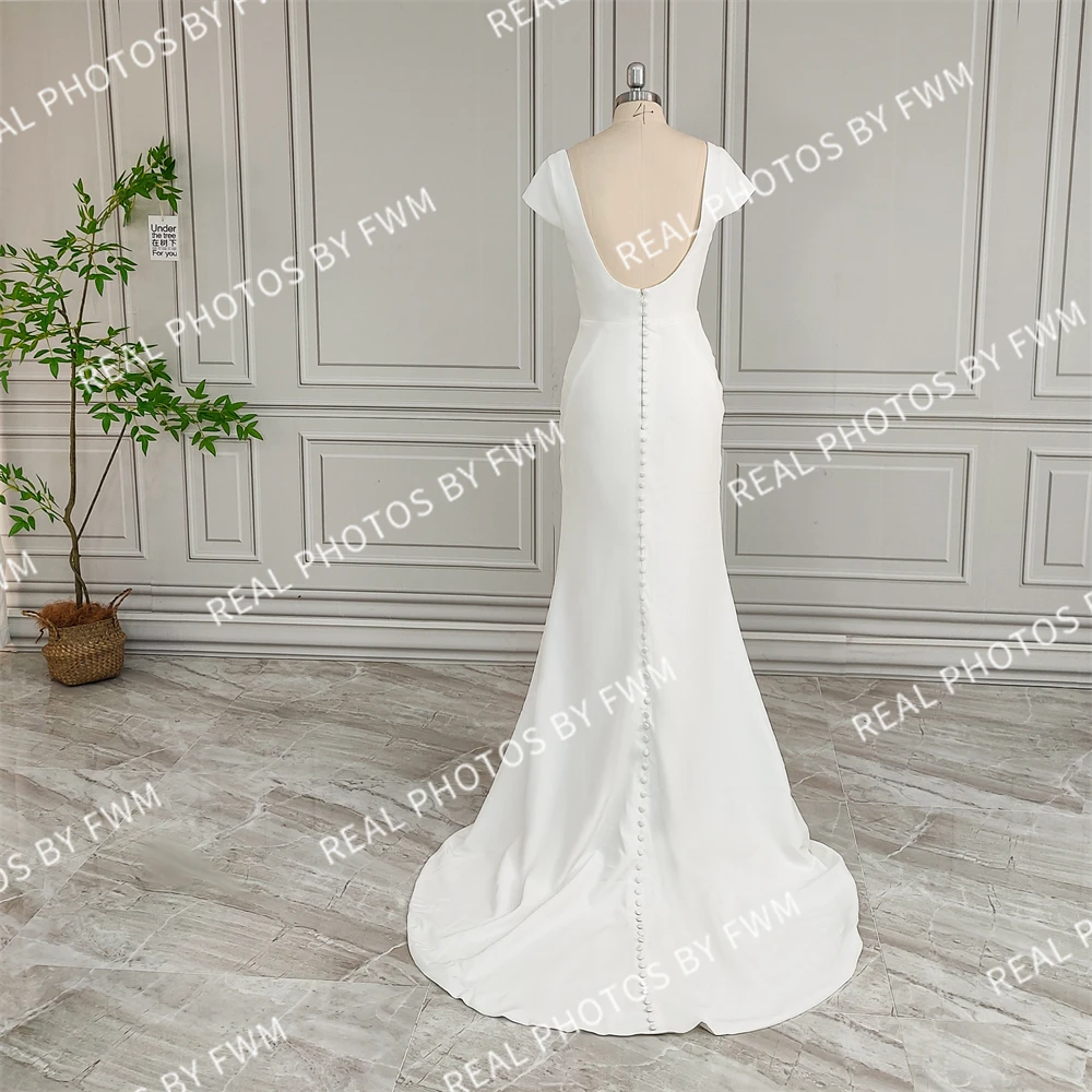 100% Real Photos High Quality Square Collar Short Sleeves Wedding Dress for Bride Women Backless Bridal Gown With Train 2024