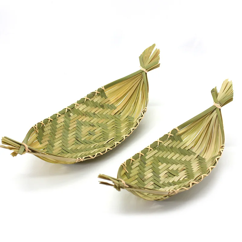 Bamboo weaving-bamboo striped sushi boat-boat-shaped/shell-shaped food container