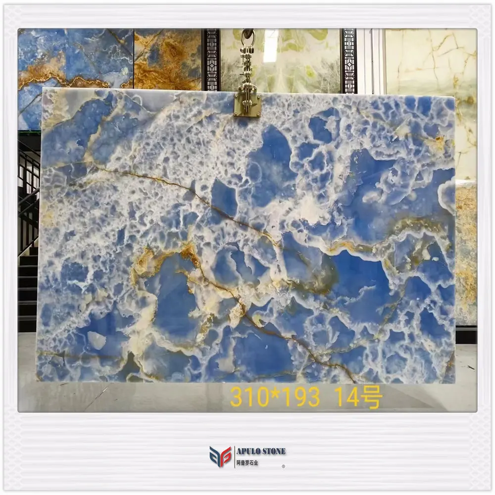 Apulo Hot sale Blue Onyx Marble Price Polished Slab Blue Onyx for Background Wall