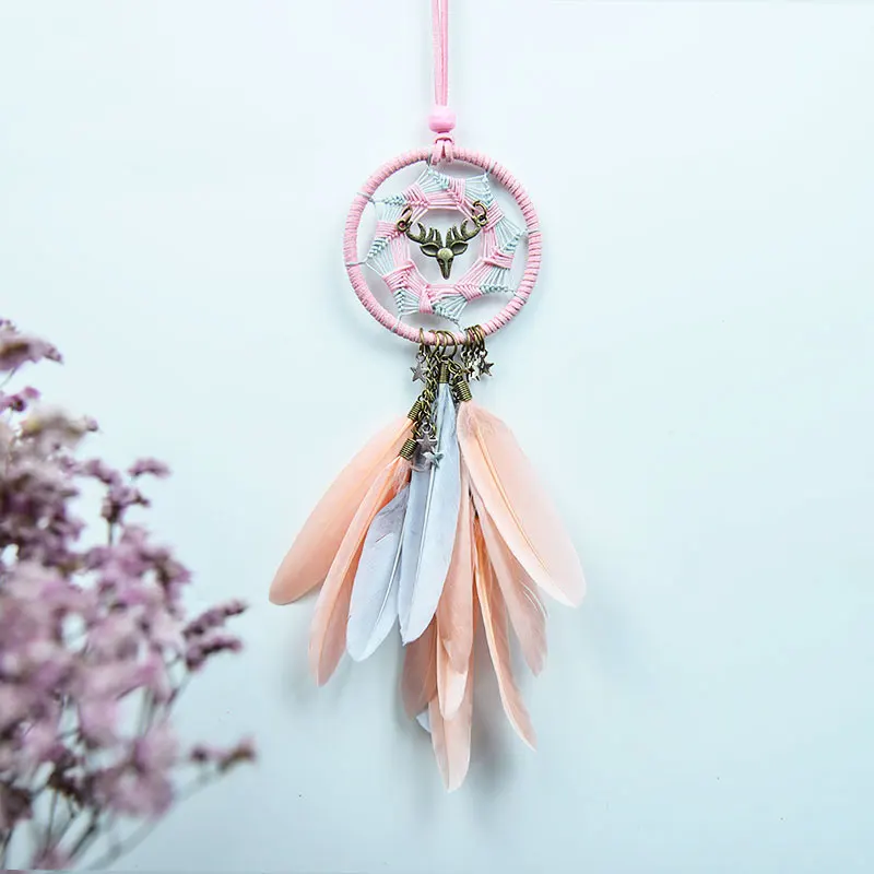 Factory Dream Catcher Car Interior Rearview Mirror Hanging Decor Feather Small Boho Car Charms Pendant Accessories Blessing