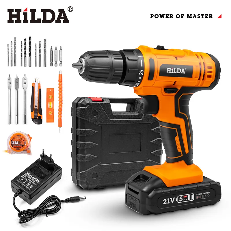 Небольшая электродрель Hilda 12V 16 8 V 21V аккумуляторная электрическая отвертка комплекты Многофункциональный зарядный Электрический ручная дрель дома