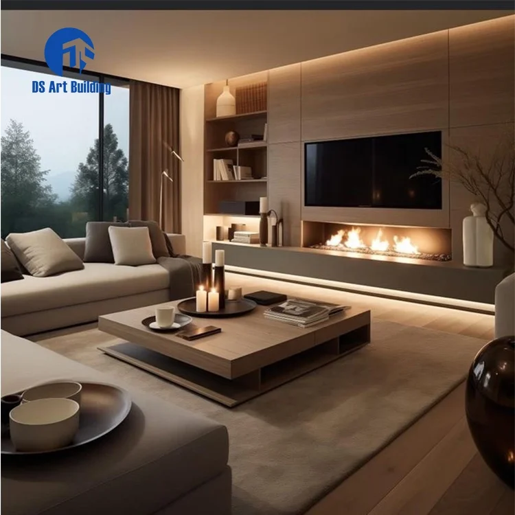 DS TV Cabinet Wall Unit Stand For Living Room Hidden Tv Cabinet Modern Design Standard Wood Custom High Quality TV Cabinet