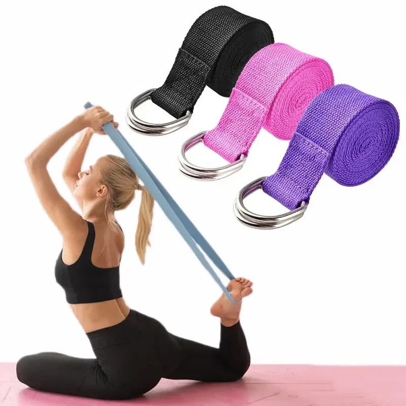 1Pc Yoga Strap For Yoga Pilates Ballet Dance With Adjustable D-Ring Buckle Cotton Yoga Belt For Fitness Daily Stretching