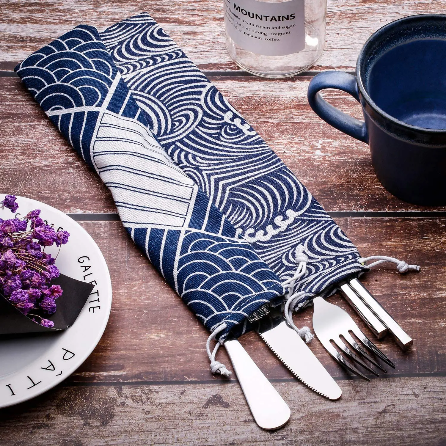 Cutlery Storage Bag Reusable Drinking Straw Stainless Steel Spoon Fork Straw Pouch Woven Tableware Storage Bag Travel Equipment