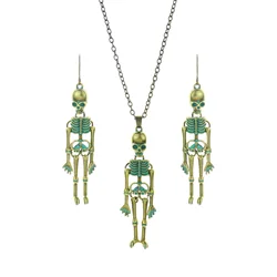 Dark Retro Style Halloween Jewelry Sets For Women Girls Vintage Hip Hop Metal Alloy Skull Skeleton Ghost Necklace Earring Set