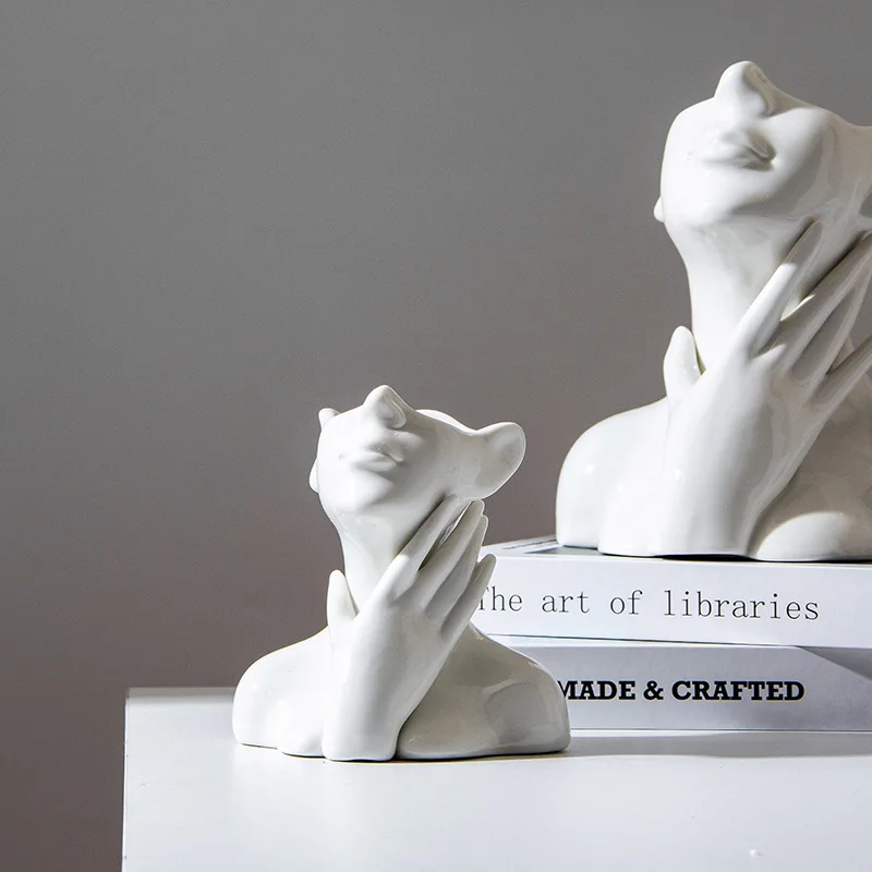 Ceramics Statue Flower Vase Face Pots Bust Head Shaped for Birthday Gifts Home Office Decoration